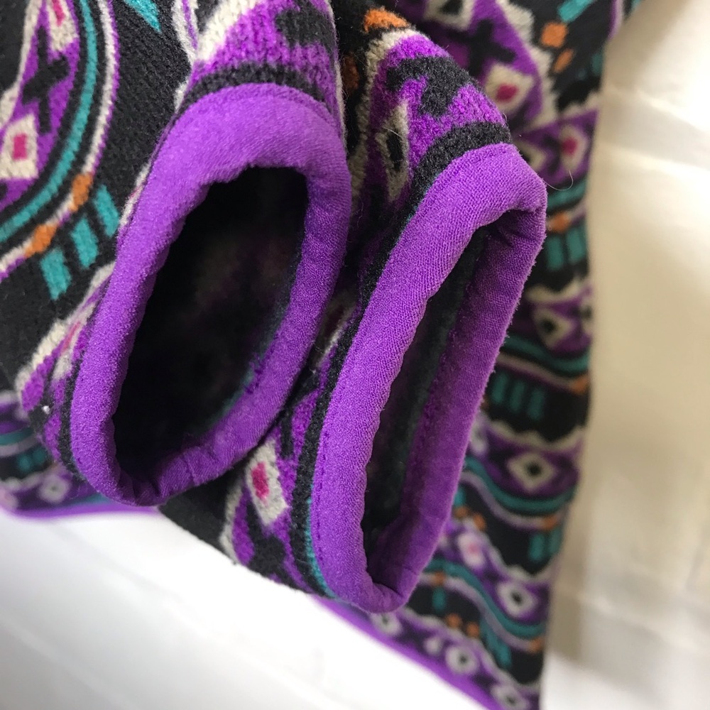 L.L.Bean Women's Medium Purple Aztec T Snap Pockets Pullover Sweater Fleece - Picture 4 of 6